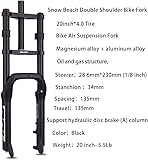 BOLANY Bike Suspension Fork 20inch 4.0 Tire Double Shoulder Snow Beach MTB Fat Fork | 135mm Travel | Straight Tube QR 9mm | 1-1/8inch Steerer