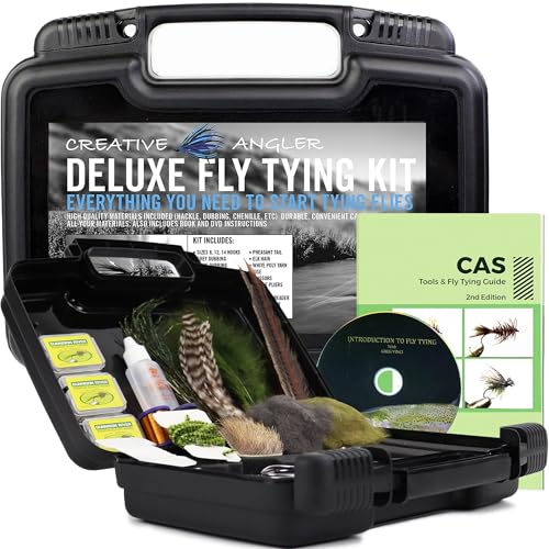 CREATIVE ANGLER Deluxe Fly Tying Kit for Fly Fishing - Complete Fly Tying Tools Kit, Ideal for Beginners and Pros, Includes Fly Tying Feathers, Vice, Bobbin, Rotary Tool for Your Fly Tying Station