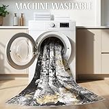 TARANCH Washable Rug 9x12 Area Rugs for Living Room: Modern Abstract Neutral Soft Large Rug for Bedroom Dining Room Under Kitchen Table Home Office Decor - Black Gold