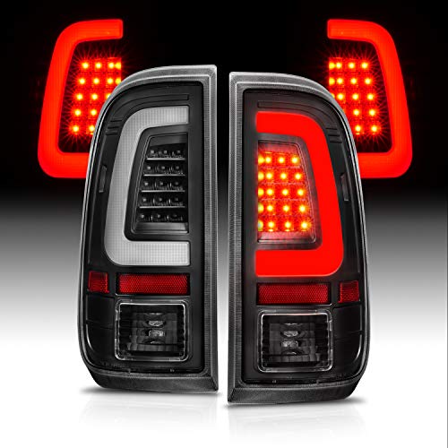AmeriLite For 2008-2016 Ford F250 F350 F450 SD C-Type Halogen, Led, Tube Replacement Pickup Truck Tail Lights With Reverse Bulb - Passenger and Driver Side, Vehicle Light Assembly, Black