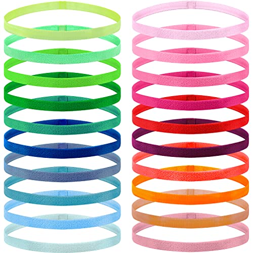 Duufin 20 Pieces Elastic Sport Headbands Non Slip Grip Elastic Headband Thin Colorful Workout Headbands for Women Men and Girls, 20 Colors