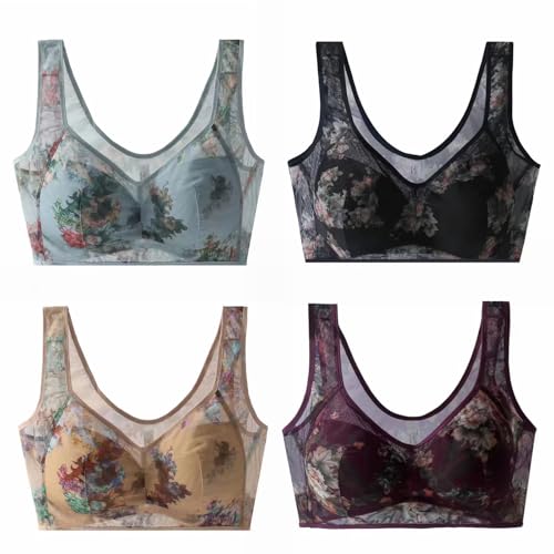 4PCS Ellebloom Bra, Elle Bloom Bras for Women, Ellebloom - Ice Silk Lace Cooling Comfort Bra (XXL)