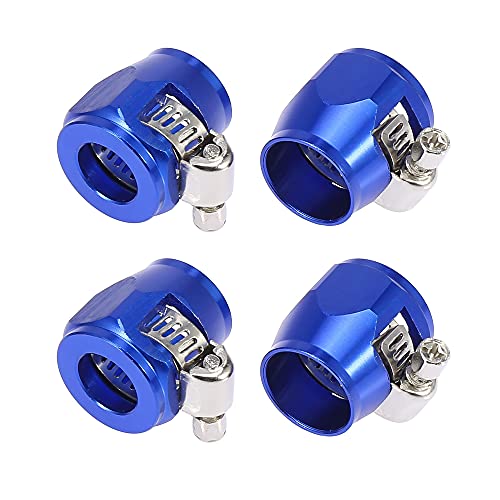 X AUTOHAUX 4pcs AN8 Hex Blue Car Hose Finisher Flexible Rubber Pipe Clamp with Screw Band Adapter Fitting for Oil Fuel Water Tube