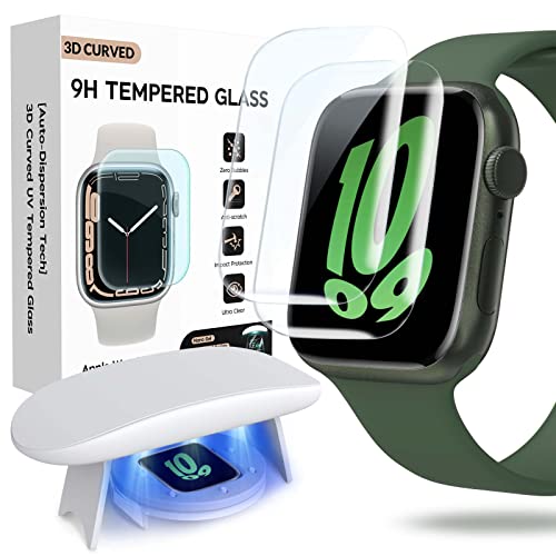 FLOKINICE Compatible for Apple Watch Seires 9 8 7 Screen Protector 45mm, Tempered Glass 𝐇𝐢𝐝𝐞 𝐒𝐜𝐫𝐚𝐭𝐜𝐡𝐞𝐬 Full Coverage Bubble Free HD Film for iWatch Seires 9/8/7 45mm - 2 Pack