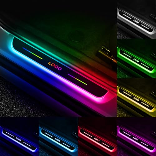 4 Pcs Custom Led Door Sill Lights,Customized Wireless Car Courtesy Welcome Lamp with Logo or Text,Wiring-Free Car Door Pedal Pathway Lights,Auto-Sensing Colorful Car Decorative Ambient Lighting Car