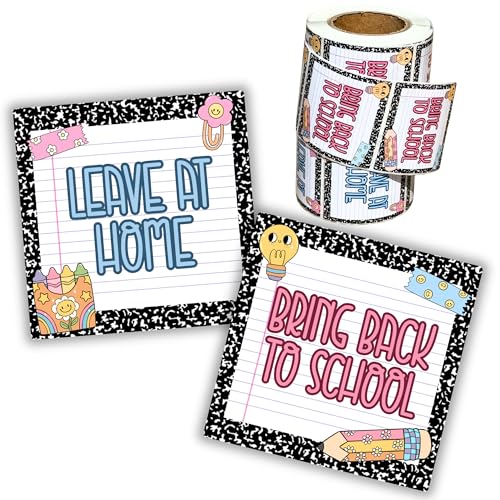 Keep at Home Bring Back to School Teacher Stickers for Classroom 2 Pack 250 pcs/roll 2x2” Return to Composition Notebook Labels Student Take Folders