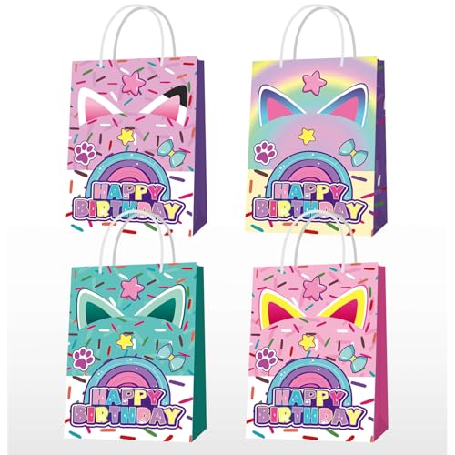 Terasilian Cartoon Cat Party Gift Bags 12pcs Dollhouse Theme Gift Bags for Kids Birthday Party Decorations Favors Supplies