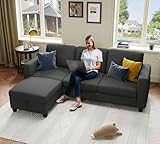 Sectional Sofa and Couches for Living Room - 78''L Shaped Dark Grey Linen Couch-Pet Friendly Modular 3-Seater Convertible Sofas-Washable Covers-Suitable for The Living Room, Apartment or Bedroom