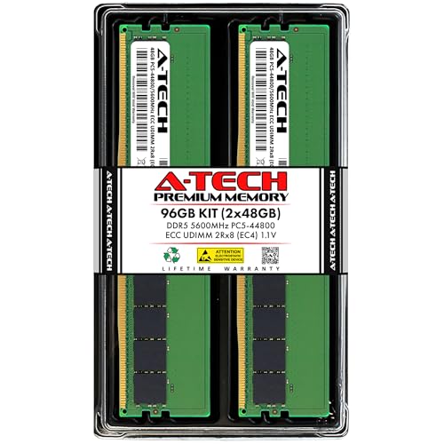 A-Tech 96GB Kit (2x48GB) DDR5 5600MHz PC5-44800 ECC UDIMM 2Rx8 (EC4 9x4) Dual Rank 1.1V ECC Unbuffered DIMM 288-Pin Server, Workstation RAM Memory Upgrade Modules