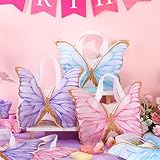 Silkfly 24 Pcs Butterfly Party Favors Tote Bag Colorful Non-woven Reusable Party Favor Bags Candy Gift Bags with Handles for Valentine's Day Baby Shower Butterfly Birthday Party Spring Party