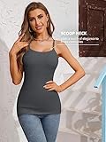 ATTRACO Slim fit Camis for Womens Shelf Bra Tank Shirt Two Packs Grey Black Large