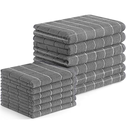 Homaxy Microfiber Kitchen Towels and Dishcloths Set, 12 Pack Soft and Absorbent Dish Hand Towels Bulk, 28 x 16 Inch & 12 x 12 Inch Quick Drying Rags for Washing Dishes, Grey