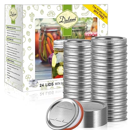 Dalzom® 48Pcs Canning Lids with Rings Wide Mouth, Premium Mason Jar Lids with Bands/Rings for Ball, Kerr Jars - Food Grade Material, 100% Fit & Airtight for Wide Mouth Mason Jars
