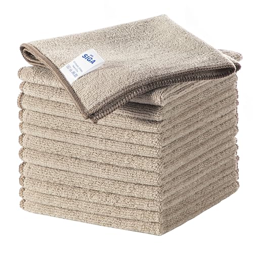 MR.SIGA Microfiber Cleaning Cloths, All-Purpose Surface Microfiber Towels, Streak Free Cleaning Rags, Pack of 12, Wheat, Size 32 x 32 cm(12.6 x 12.6 inch)