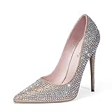 Elisabet Tang Women Pumps, Pointed Toe High Heel Glitter Rhinestone Heels Sparkly Prom Shoes Gold Glitter Size 10