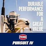 PENN Pursuit IV Inshore Spinning Fishing Reel, Size 4000, HT-100 Front Drag, Max of 15lb, 5 Sealed Stainless Steel Ball Bearing System, Built with Carbon Fiber Drag Washers,Black/Silver