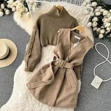 ChenKongHai Autumn and Winter Gentle Style Wear Women's Korean Short Sweater Vest Suit Skirt Two-Piece Set s2 Black M