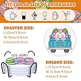 Whaline 4Pcs Easter Ceramic Coaster Set Bunny Gnome Egg Carrot Prints Drink Coasters Cartoon Style Absorbent Coasters for Easter Egg Hunt Home Decor Table Protection Housewarming Gifts