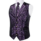 DiBanGu Silk Paisley Vest for Men Wedding Waistcoat and Necktie Bowtie Lapel Pin Set 7PCS Dress Vests for Suit or Tuxedo, Dark Purple, 3X-Large