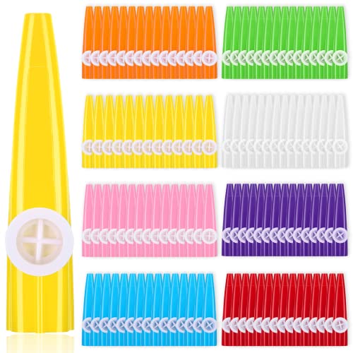 Fiada 144 Pcs Plastic Kazoo Bulk for Kids Adults Musical Instruments with Kazoo Flute Diaphragms for Kids Gift Prize Party Favors, A Good Companion for Ukulele Violin Guitar Piano Keyboard, 8 Colors