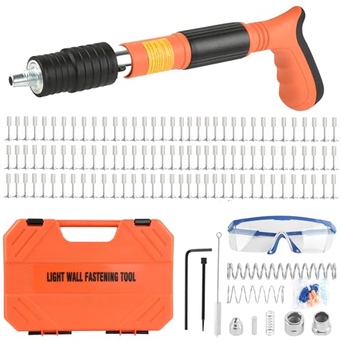 EXCECAR Concrete Nail Gun Kit with 110pcs Nails, 5 Speed Adjustable Manual Steel Nail Gun, Portable Nail Wall Shooting Machine Fastening Tool, Wall Anchor Wire Slotting Device Household Woodworking