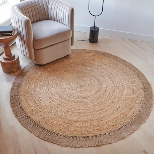 KIBAGA Beautiful Round Jute Area Rug for Your Home - This Natural 5x5 ft Hand Woven Rug Fits Perfectly Into Your Entry Area, Kitchen Or Living Room - Modern Braided Circle Mat Enhances Any Boho Decor