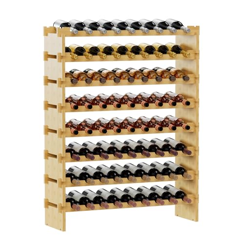 Bambloom Wine Rack Freestanding Floor, Stackable Wine Bottle Storage, Wooden Free Standing Wine Stand Organizer for Kitchen,Cellar. 72 Bottles Wine Holder Display Shelves for Champagne(Bamboo)