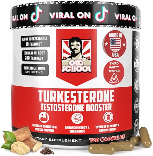 Old School Labs Testosterone Supplement for Men – Turkesterone 1500mg Max Potency + Tongkat Ali & BioPerine® – Muscle Growth, Recovery, Drive & Stamina – 120 Caps, 40 Servings