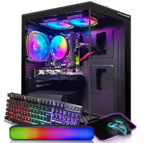 STGAubron Gaming PC Desktop, Radeon RX 580 16G GDDR5, Intel Core i7 up to 3.9G, 16G RAM, 512G SSD, 600M WiFi, BT 5.0, RGB Fan x3, RGB BT Sound Bar, Windows 10 Home