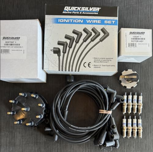 OEM V8 Mercruiser Thunderbolt IV V Ignition Tune up kit Wires Distributor Cap/Rotor Spark Plugs 5.0 5.7 7.4 8.2 350 454 Midnight Marine Service ((82-96) v8 Thunderbolt IV Short Tread Spark Plugs)