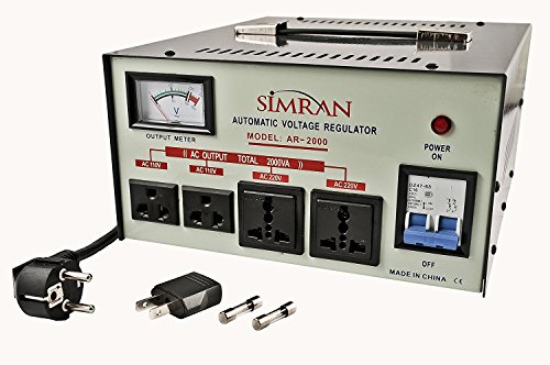 Simran 2000 Watt Step Up/Step Down Automatic Voltage Regulator with Built-in 110 Volt-220/240 Volt Converter Transformer