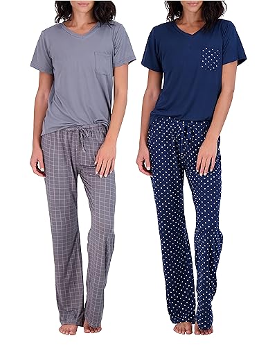 2 Pack: Short Sleeve Pajamas For Women Sets Womens Pajama Sets Two Piece Pj Summer Pijamas De Mujer Cotton Pjs Pants Loungewear Sleepwear Matching Ladies Bottoms Comfy Soft Pyjamas Teen Lightweight