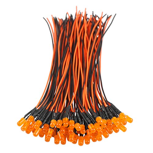 EDGELEC 50pcs 12 Volt 5mm Orange LED Lights Emitting Diodes, Pre Wired 7.9 Inch DC 12V LED Light Diffused Colored Lens Small LED Lamps