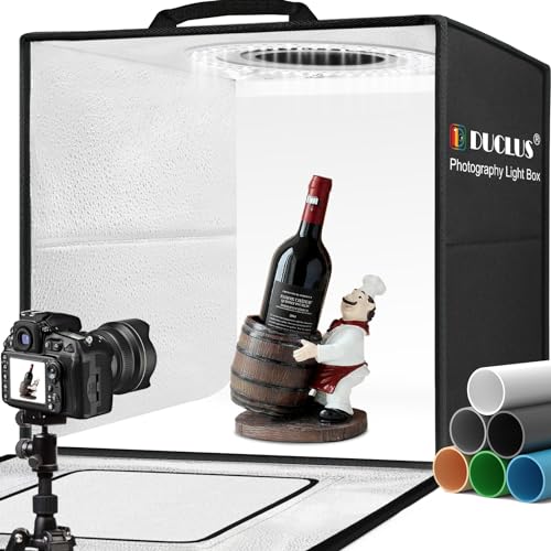 DUCLUS Light Box Photography 20" x 20", Large Portable Photo Studio Light Tent kit, Professional Dimmable Photo Booth with 216 LED Lights & 6 Backdrops for Jewelry and Food Items Product Photography