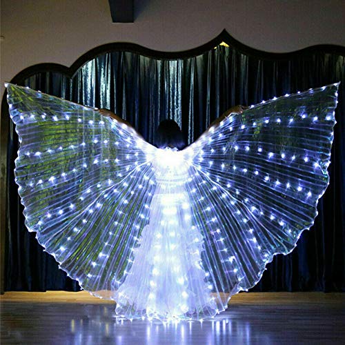 CALIDAKA Led Isis Wings,Led Belly Dance Wings,Belly Dance Led Isis Wings,Led Butterfly Wings,Led Glow Angel Wings with Telescopic Stick for Carnival,Stage,Halloween Christmas Party(White)
