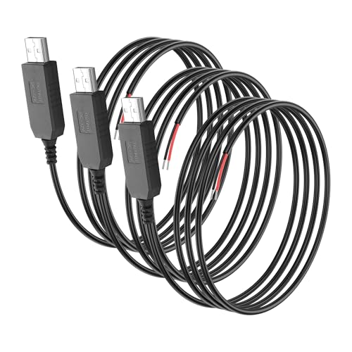 SinLoon DC Boost Cable - 3 Pack USB 5V to 12V Step Up Converter, USB 2.0 Male to Bare Core - Suitable for Cameras, Mini Speakers etc (0.9m)