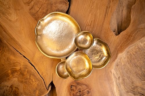 Handcrafted Gold Multi-Sectional Snack & Serving Platter 5 Decorative Bowls Tray for Chips, Desserts, cupcakes, Nuts Luxury Entertaining Dish for Weddings, Holidays, Parties