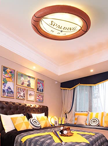 SUBKANSH Boys Room Ceiling Light Dimmable LED Flush Mount Light Fixture, Resin & Glass Creative Basketball Shape Chandelier, Modern Close to Ceiling Lighting for Kid's Room Bedroom Kindergarten