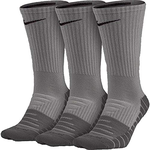 Unisex Nike Everyday Max Cushion Crew Training Sock (3 Pair) (Heather/Cl;oud Blakc/Grey, Large (8-12))