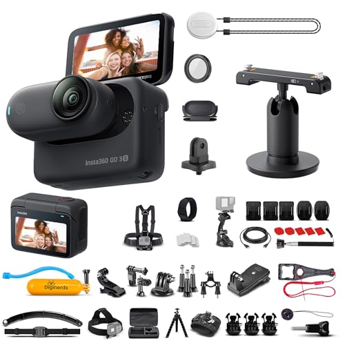 Insta360 GO 3S (Black) 64GB Tiny Mighty 4K Action Vlogging Camera, Portable, Mount Anywhere, Waterproof, Stabilization, Hands-Free POV, + Action Pod and Wearable Accessories + 50-in-1 Accessory Kit