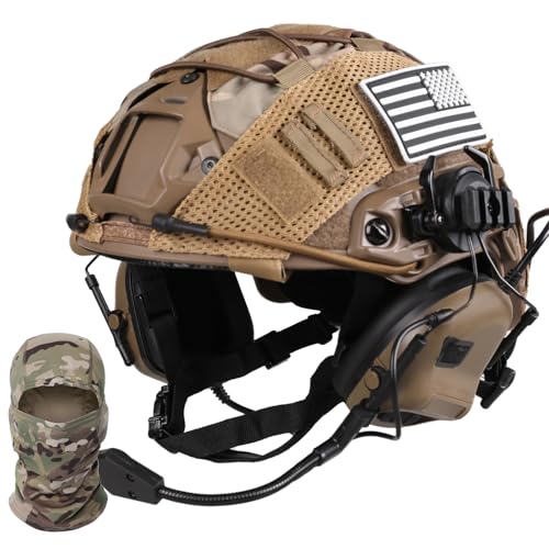 Tactical Helmet with Headset,Adjustable Helmet with Helmet Cover and Fcae Mask for Cosplay Military Tactical Airsoft Gear (Set-A)