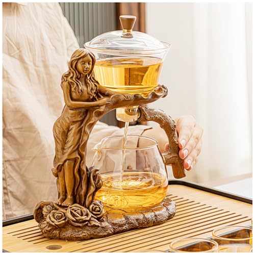 Semi Automatic Drip TeaPot, Home Lazy Kung Fu Glass Magnetic Tea Maker Set, Heat Resistant Magic Teapot Set, Suitable for home/office Reception Tea Set, Perfect for Holiday Gifts