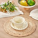 Denique Boho Placemats Set of 13 PCS - Handmade Grass Woven Meal Mats and Natural Cotton Linen Burlap, with 1 Macrame Burlap Table Runner 12x70inch, Table Mats Set for Dining Table Kitchen