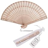 SL crafts 50 Sets Wooden Hand Fan Wood Handheld Folding Fans with Organza Bags and Thank You Tag and Tassels Wedding Party Favors