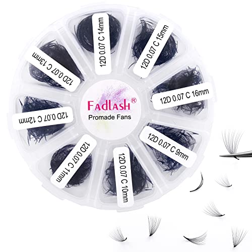 Volume Lash Extensions 1000pcs Premade Fans Eyelash Extensions Promades Eyelash Loose Fans Pointed Base 5D/8D/10D/12D/14D/16D 9-16mm/15-20mm Mixed Tray Avalible (12D-0.07C, 9-16mm)