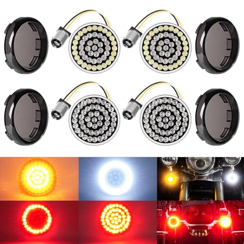 Benlari 1157 LED Turn Signals Front Rear 1156 Lights Black-Finish Bulbs Smoke Lenses Compatible for Harley Davidson Dyna Softail Sportster Touring Street Glide Road Glide Iron 883 1200 72 48