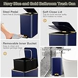 XLHOMO Navy Blue Bathroom Accessories Set 8 Piece Navy Blue and Gold Bathroom Set, Bathroom Sets with Stainless Steel Trash Can,Toilet Brush,Toothbrush Set,Soap Dispenser