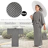 [Edoen] Japan YUKATA Kimono quilted Sashiko Men's Black XXL