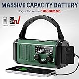 10000mAh Crank Radio, Emergency Radio, Solar Radio, NOAA/AM/FM Weather Radio, USB Type-C Charging, Dynamo Radio, Polymer Battery, Torch & LED Reading Light, SOS Alarm, Compass for Camping