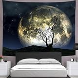 Galoker Moon Tapestry Galaxy Tapestry Tree Tapestry Starry Sky Tapestry Mystic Psychedelic Art Tapestry Wall Hanging for Home Decor(H51.2×W59.1 inches)